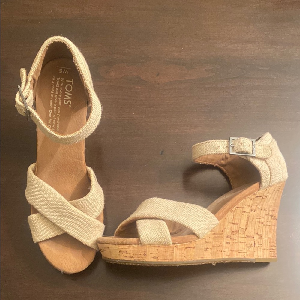 TOMS Women's Beige Wedge Sandals